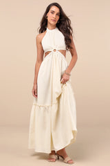 Island Vacay Cream Tie-Back Maxi Dress