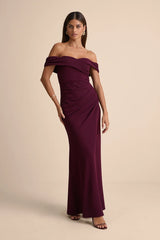 High-Class Presence Plum Off-the-Shoulder Maxi Dress