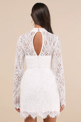 Gorgeous Attraction White Lace Structured Long Sleeve Mini Dress