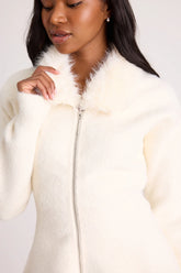 Violetta Ivory Collared Zip-Front Sweater Mini Dress