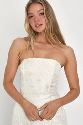 Bubbly Beauty Blue Jacquard Strapless Bustier Mini Dress