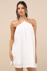 Mina White Eyelet Embroidered Shift Mini Dress