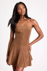 Andrada Light Brown Suede Strapless Mini Dress