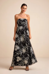 Tisdale Black and Silver Embroidered Strapless Maxi Dress