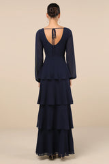 Flawless Excellence Rusty Rose Tiered Long Sleeve Maxi Dress