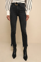 Bella Black Cropped Raw Hem High-Rise Flare Jeans