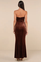 Perfectly Captivating Black Velvet Strapless Maxi Dress