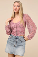 Feeling So Cute Dark Green Mesh Balloon Sleeve Crop Top