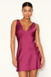Solmara Magenta Satin Slip Mini Dress