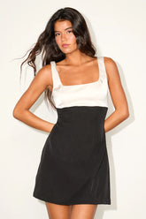 Bethel Black and White Mixed Media Mini Dress