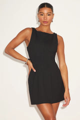 Lavonne Black Sleeveless Boat Neck Mini Dress