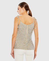 Silver Crystal Embellished Soft Tie Cami Top