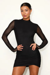 Prettiest Energy Black Mesh Long Sleeve Mini Dress