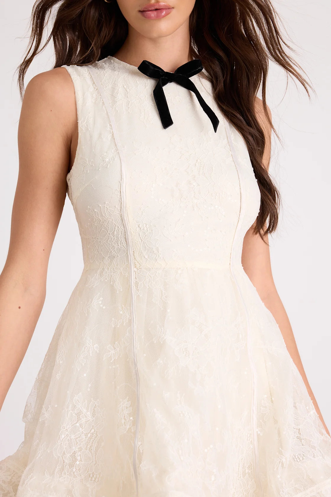 Charmaine Cream Lace Sleeveless Skater Mini Dress