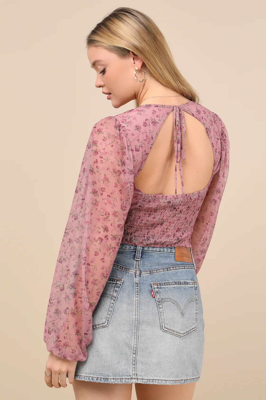 Feeling So Cute Dark Green Mesh Balloon Sleeve Crop Top