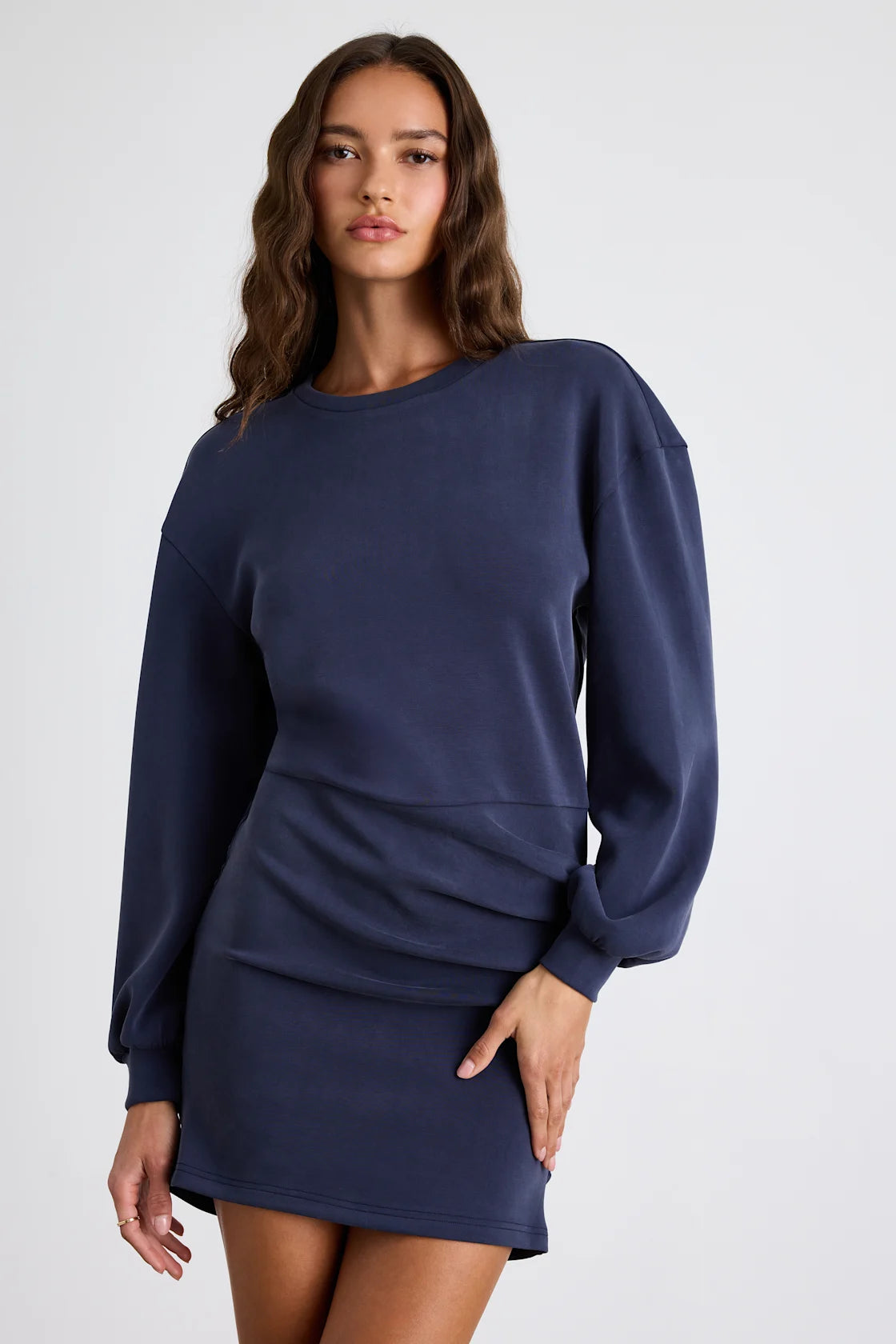 Bellamy Navy Jersey Knit Long Sleeve Mini Dress
