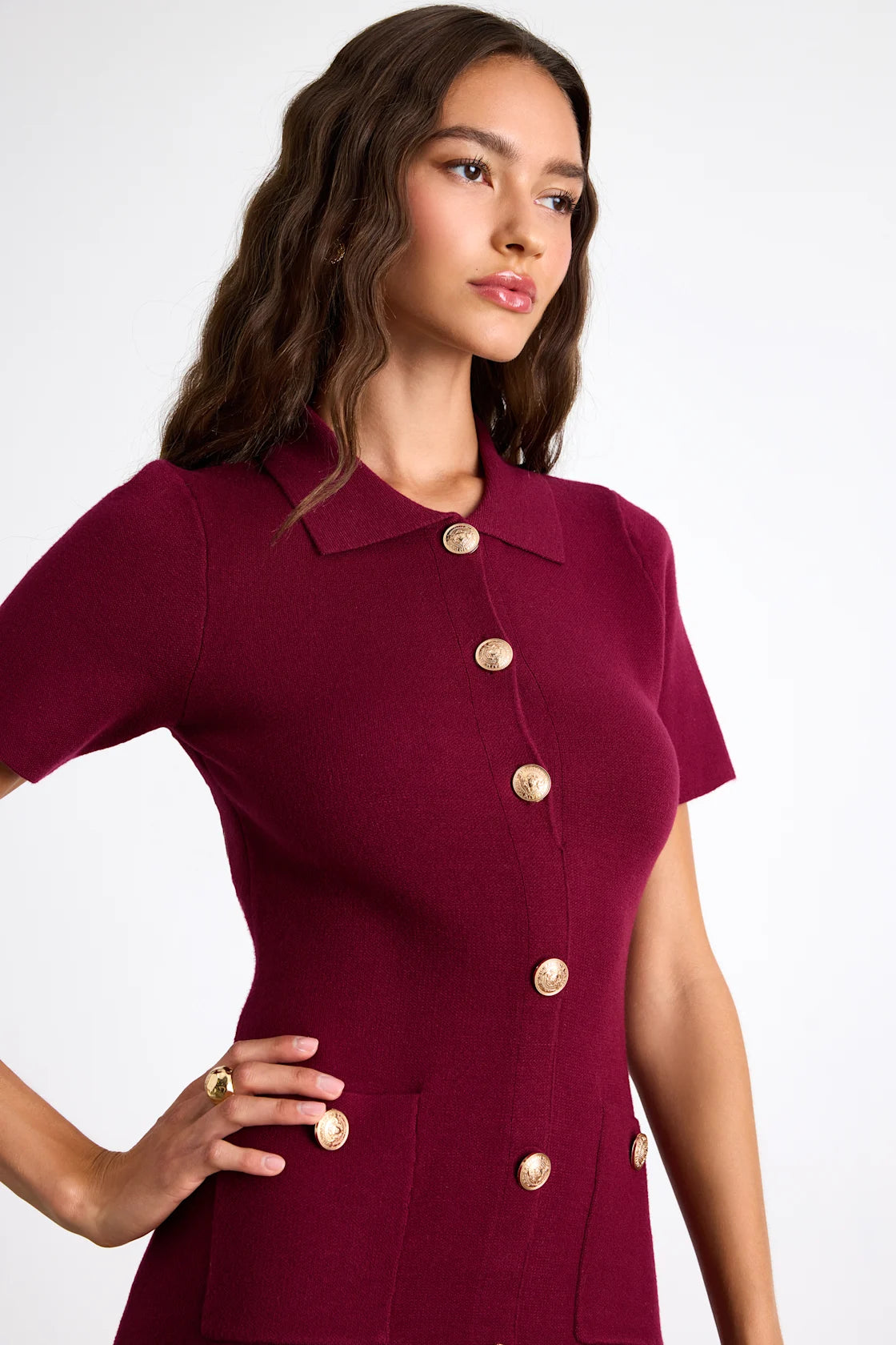 Posh Outcome Wine Red Short Sleeve Sweater Mini Dress