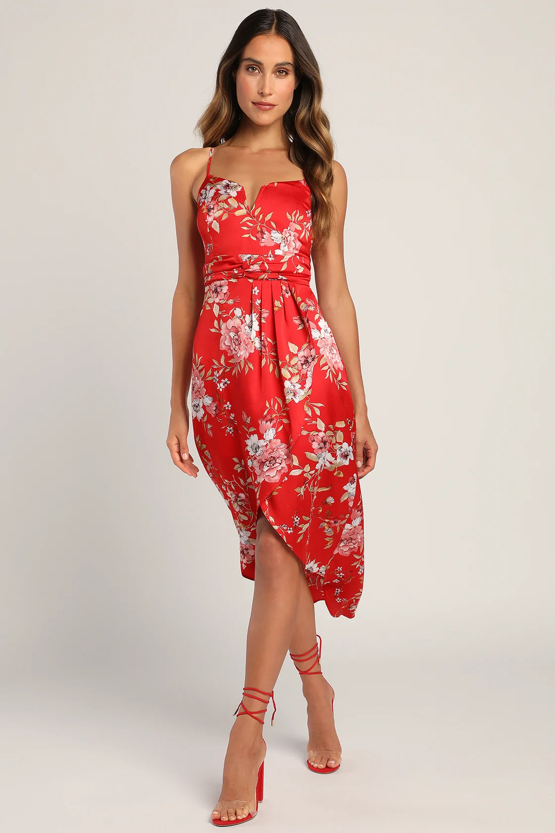 My Favorite Day Ivory Floral Print Tulip Skirt Midi Dress