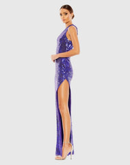 Purple Sequined One Shoulder Asymmetrical Hem Gown - FINAL SALE