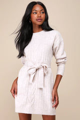 Wishing on Winter Cream Cable Knit Mini Sweater Dress