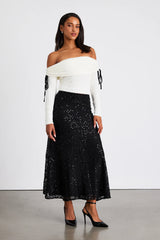 Isabelle Black Lace Sequin High-Rise Maxi Skirt