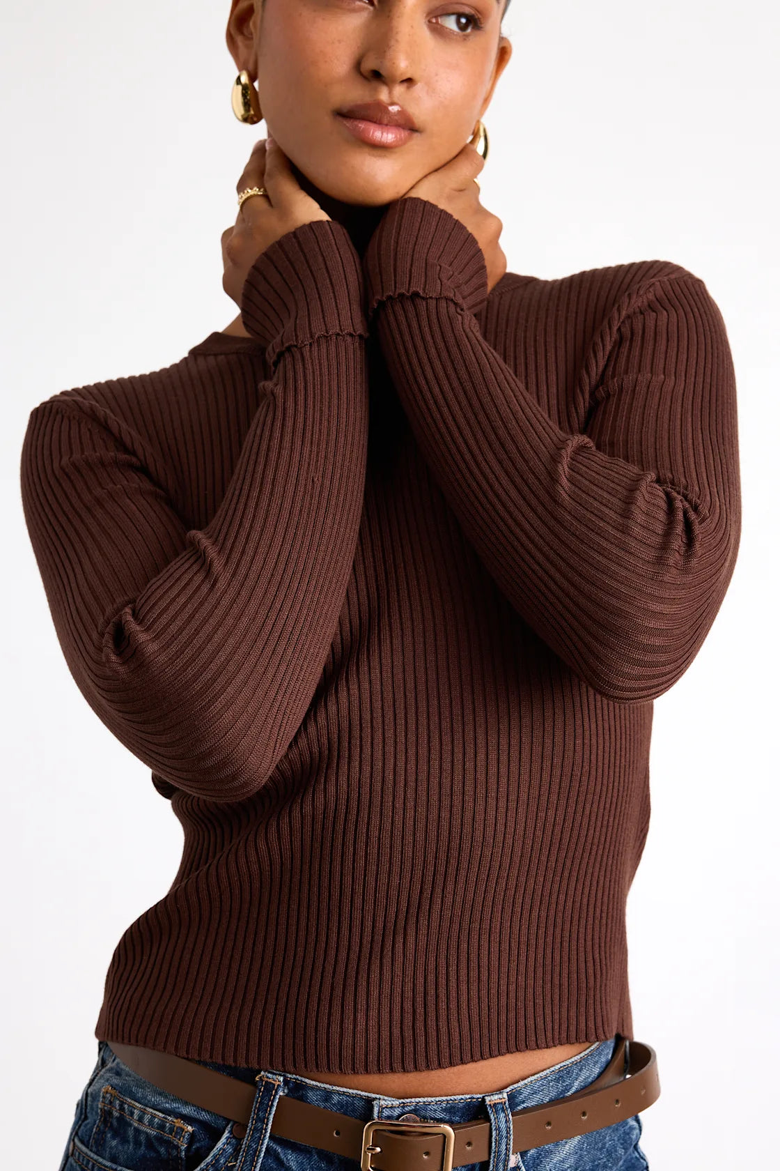 Karlee Dark Teal Blue Ribbed Knit Long Sleeve Sweater Top