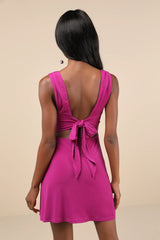 Sweetheart Glam Magenta Slinky Knit Tie-Back Mini Dress