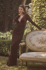 Patricia Black Velvet Burnout Long Sleeve Maxi Dress