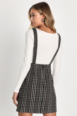 Plaid to Be Yours Black and White Plaid Pinafore Mini Dress