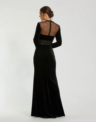 Black Long Sleeve Sheer Top Lace Bustier Velvet Gown