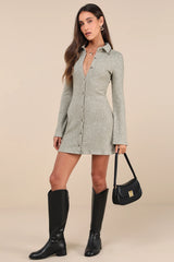 Cuddly Sweetness Heather Green Button-Front Sweater Mini Dress