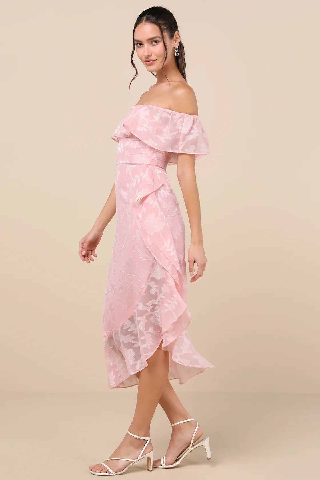 Pretty Perfect Navy Floral Burnout Off-The-Shoulder Midi Dress