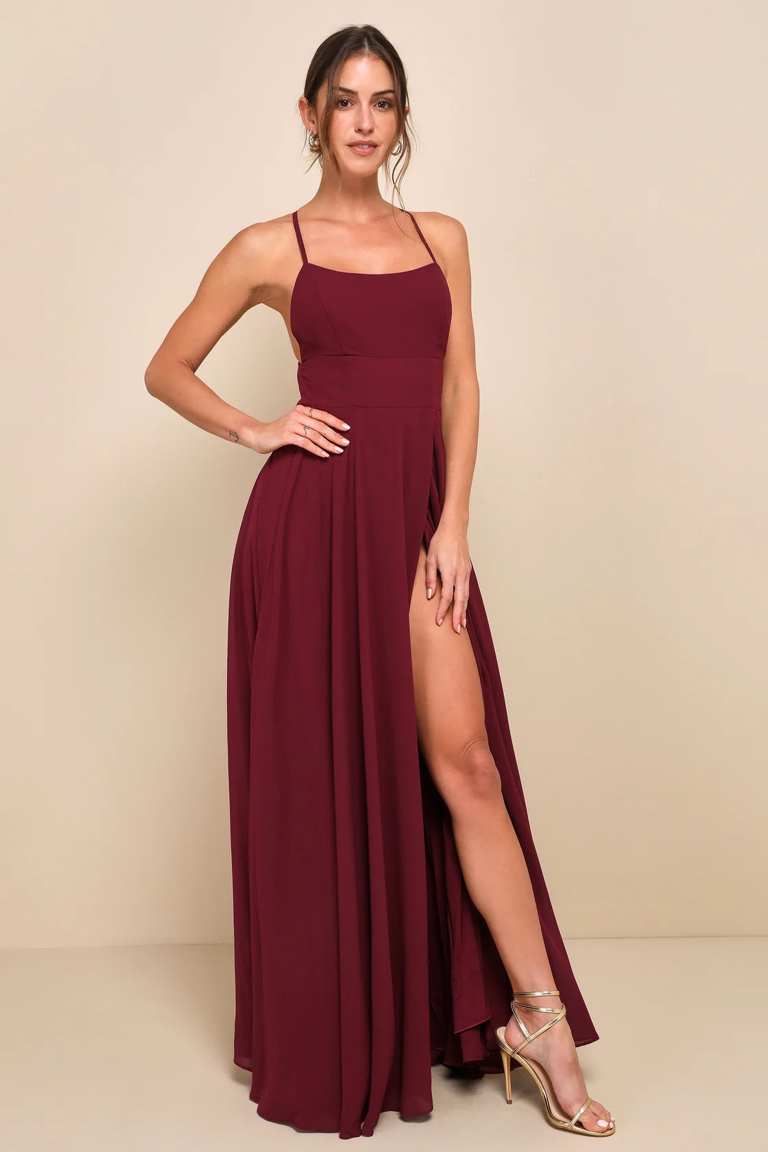 Dreamy Romance Burgundy Backless Maxi Dress