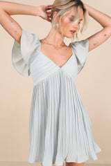 Amalfi Coast Emerald Pleated Flutter Sleeve Mini Dress