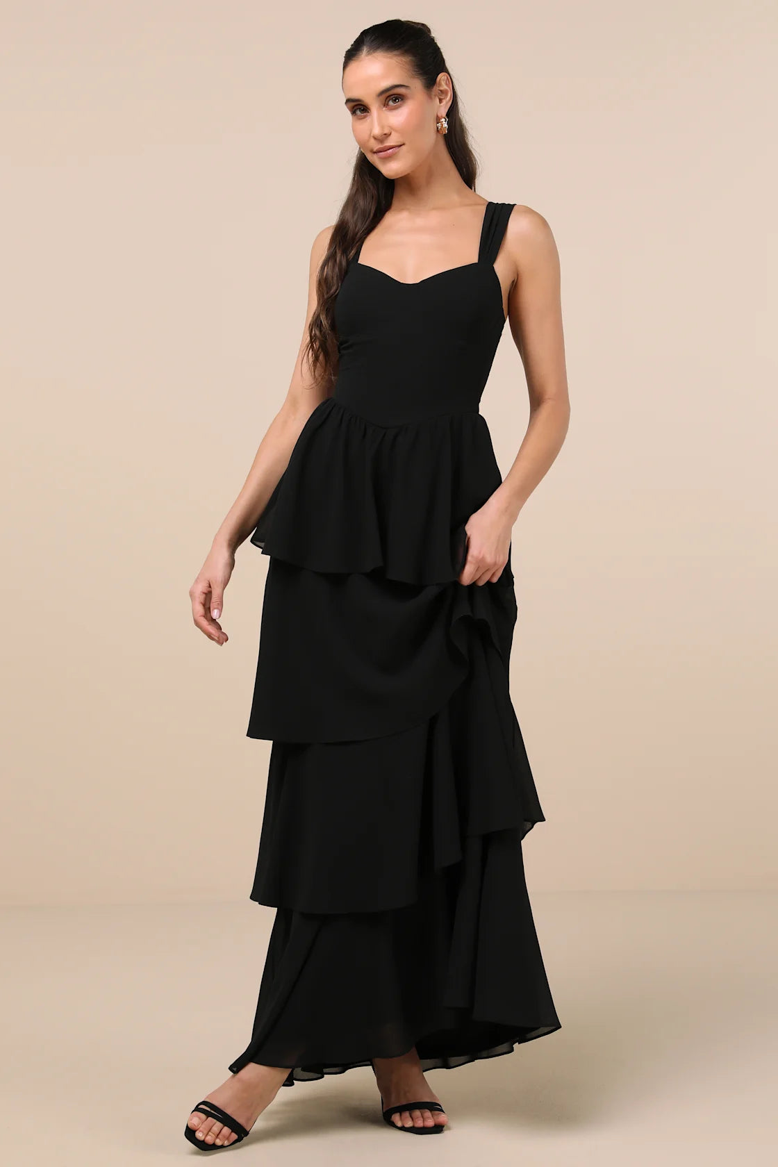 Carlynda Black Tiered Bustier Maxi Dress