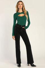 Flirty Little Secret Black Ribbed Cutout Long Sleeve Top