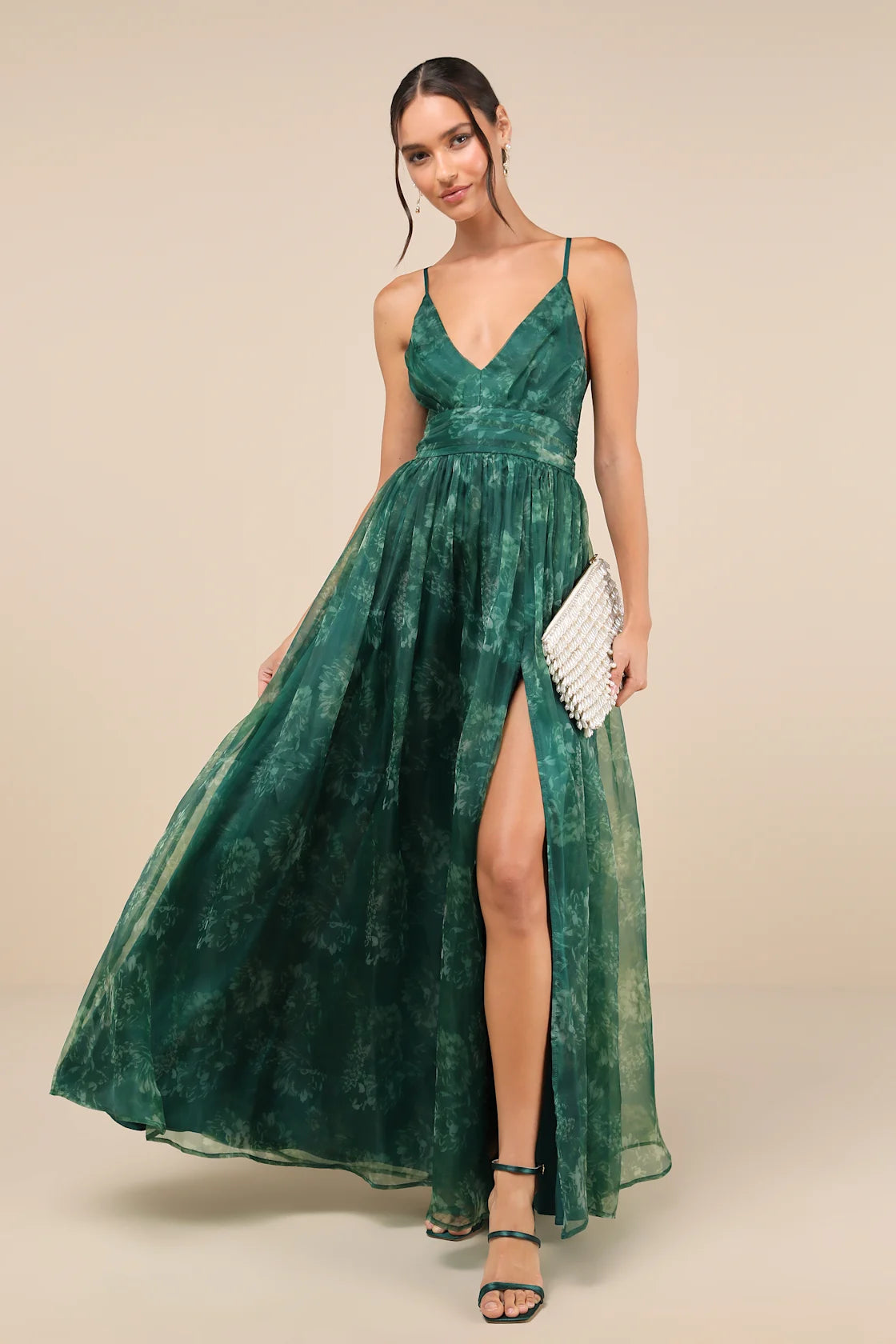 Romance That Wows Green Floral Print Organza Maxi Dress