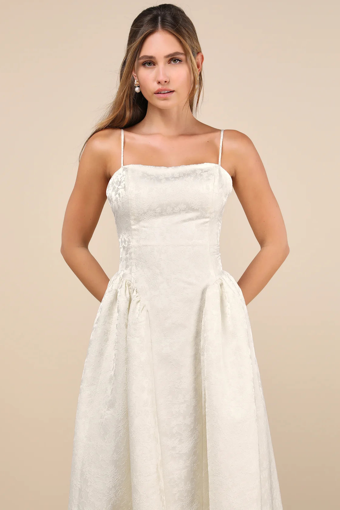 Gorgeous Extravagance Ivory Floral Jacquard Maxi Dress