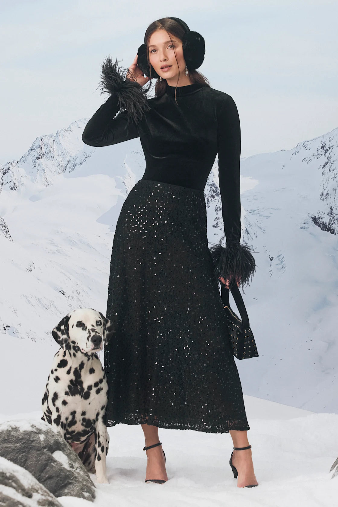 Isabelle Black Lace Sequin High-Rise Maxi Skirt