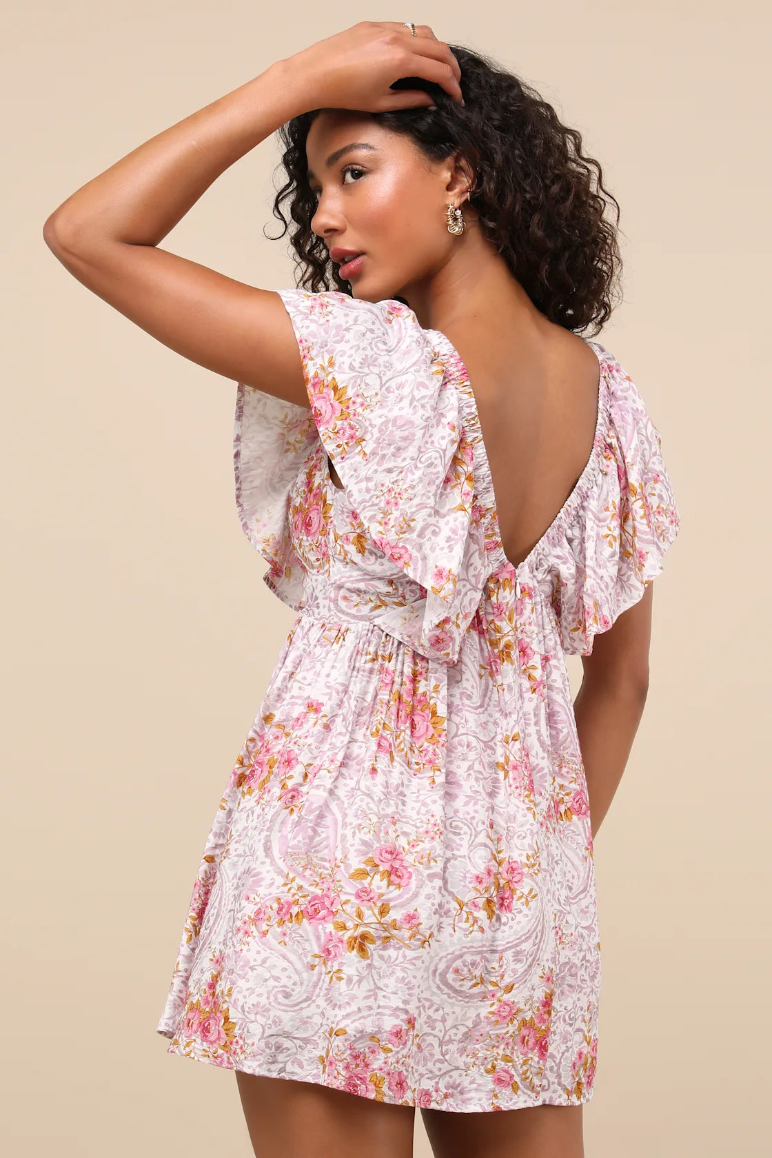 Kory Lilac Multi Print Flutter Sleeve Mini Dress