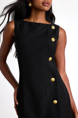 Paedyn White Boat Neck Side-Button Mini Dress