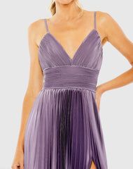Purple Slim Strap Ruched Top Heat Pleated Dress