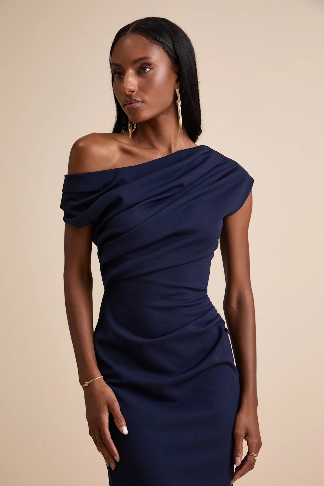 Janine Navy Asymmetrical Maxi Dress