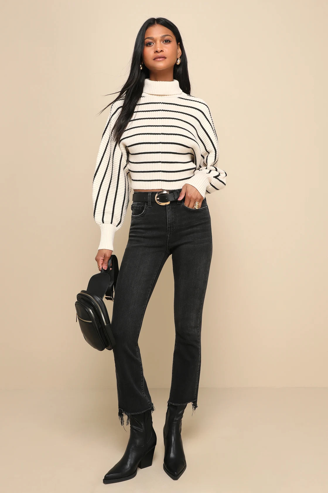 Bella Black Cropped Raw Hem High-Rise Flare Jeans