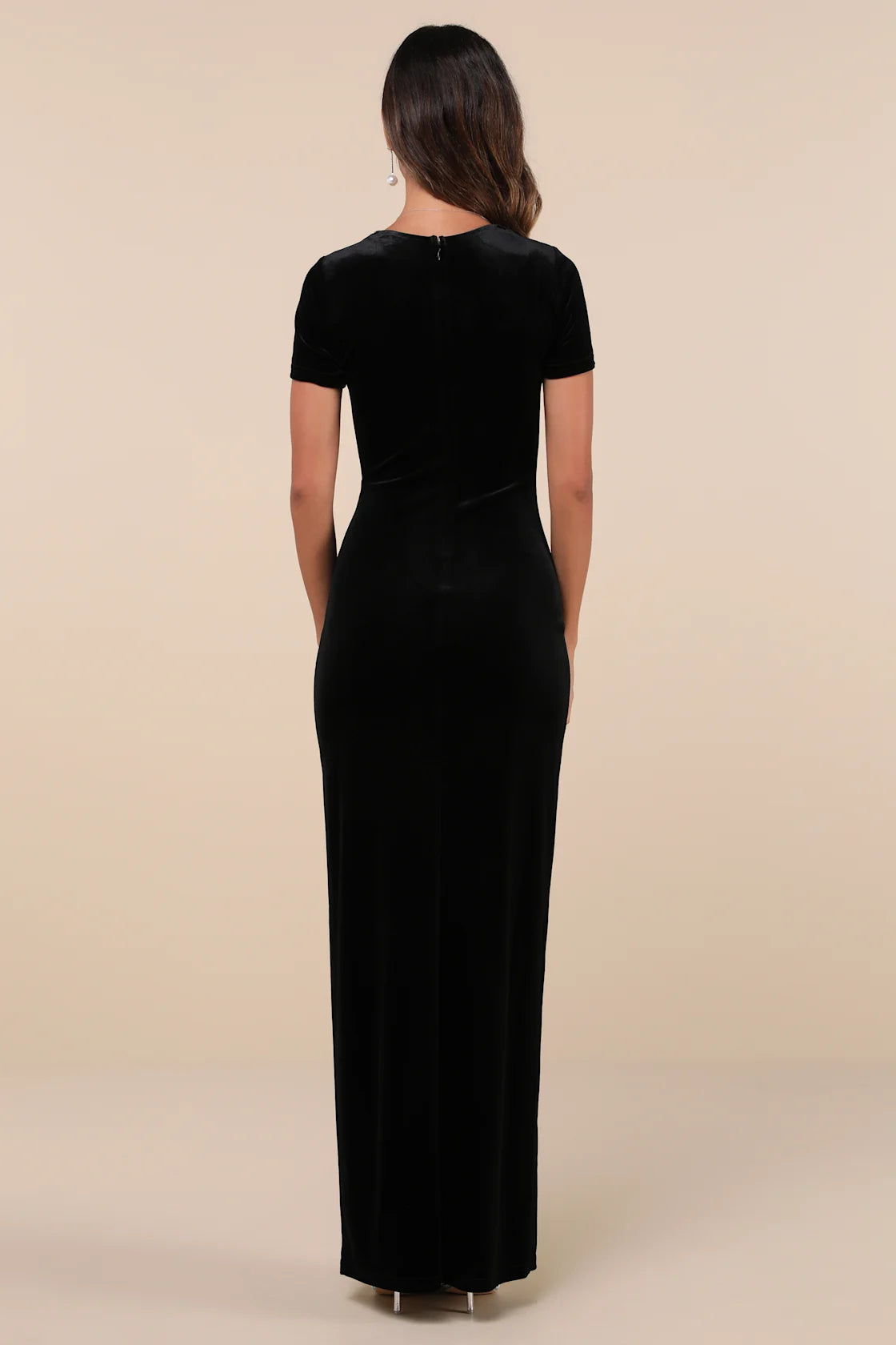 Eternal Elegance Black Velvet Short Sleeve Maxi Dress