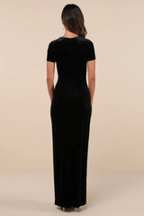 Eternal Elegance Black Velvet Short Sleeve Maxi Dress