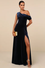 Coveted Confidence Black Velvet Asymmetrical Maxi Dress