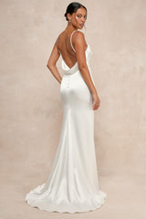 Lovely Endearment White Satin Sleeveless Backless Maxi Dress