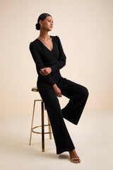 Celebrating Romance Black Long Sleeve Wide-Leg Jumpsuit