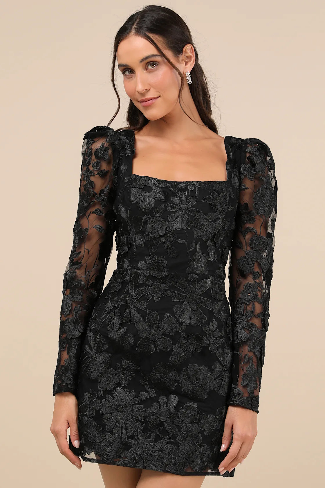 Masterfully Eloquent Black 3D Floral Mini Dress